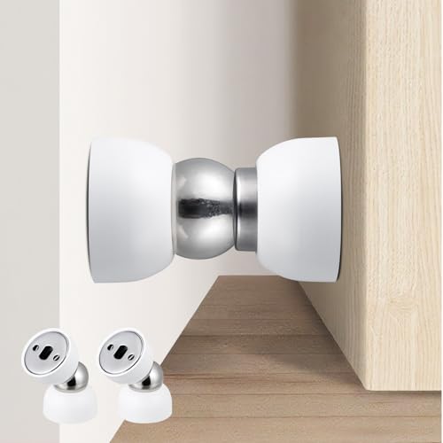 Powerful Magnetic Door Stopper - 2 Pcs Stainless Steel Mini Door Stop, Heavy Duty Magnetism Door Holder for Bedroom, Bathroom, Kitchen, Home, Office (White) - color: White