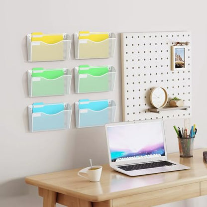 Samstar 6 Pack Mesh Wall Mounted File Holder Metal Wall File Pocket Mail Organizer for Office/Home(with Label Panel), White - color: White
