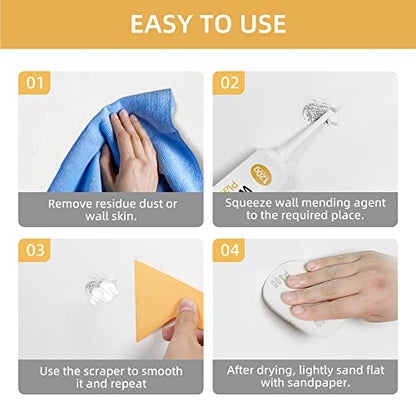 2pcs Drywall Repair Kit Hole Repair Patch Kits Wall Spackle Repair Paste Wall Mending Agent Quick Fix Solution for Home Wall, White Repair Putty Plaster Dent & Wood Scratch Repair - color: 2 Pack
