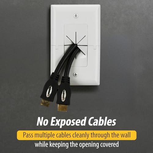 DATA COMM Electronics 45-0017-UWH Split Style TV Outlet Covers Wall Plate w/Flexible AV/HDMI Cable Pass-Through Sturdy Wall Plate Cover For Electrical Outlets Electrical 1-Gang, Ultra White - color: White, size: 1 Gang, style: Split Style