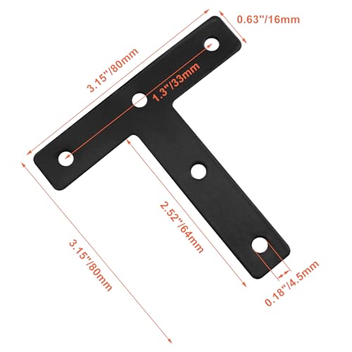 Bivethoi 10 Pcs T Shape Flat Mending Plates 80mm x 80mm (3.15" x 3.15") T Corner Braces T Bracket Connector Fixing Repair Plates for Wood Furniture, Cabinet, Windows, Black - size: 80x80mm/3.15"x3.15", style: T shape