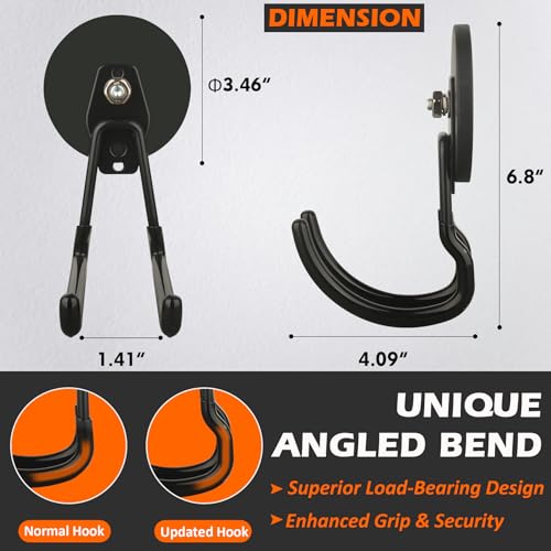 MUTUACTOR Updatde Magnetic Hooks,40lbs 2Packs Strong Magnetic Hooks Heavy Duty,Anti-Scratch Heavy Duty Double Metal J-Hook for Organizing Cordless Impact Drivers Trailer Cord Garden Shovel Tool Box - style: Updated 3.46in Magnet J Black Hooks 2PCS