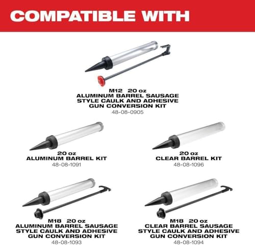 2442-21 Caulking and Adhesive Guns, Caulking Gun for Milwaukee M12 20oz. Aluminum Barrel Sausage Style Caulk/Adhesive Gun Kit