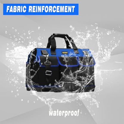 FASTECH 22 Inch Bottom Tools Bag With Wide Mouth For Tool Storage, Carrier and Organizer, Heavy Duty Tool Tote Bag For Men/Women, Wide Mouth Tool Bag With Inside Pockets (22 Inch) - size: 22INCH