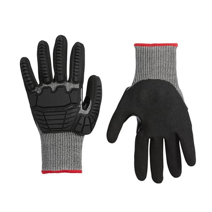 Amazon Basics Impact Protection Work Gloves, Cut Level A2, ANSI Level 4 Abrasion, Touchscreen Compatible, 15G Sandy Nitrile Palm, XX-Small, Black with Red Edge - size: XX-Small