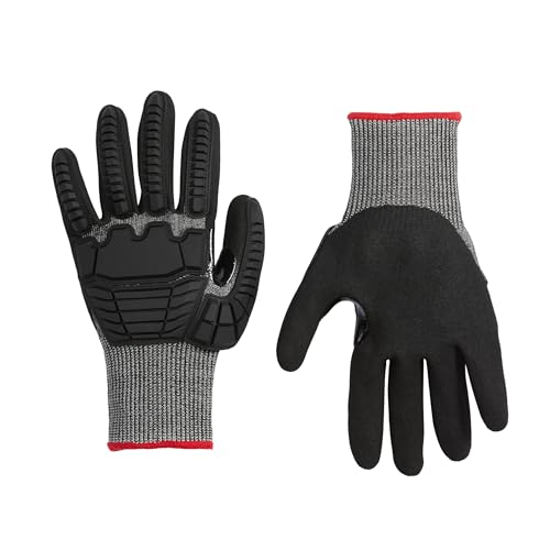 Amazon Basics Impact Protection Work Gloves, Cut Level A2, ANSI Level 4 Abrasion, Touchscreen Compatible, 15G Sandy Nitrile Palm, XX-Small, Black with Red Edge - size: XX-Small