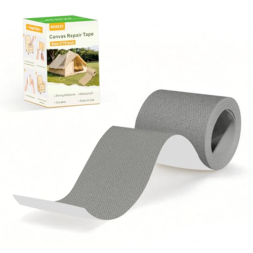 Besezx Canvas Repair Tape,Outdoor Gear Patch, 3x79 Inches,Waterproof Self-Adhesive Fabric Repair Tape for Repairing Boat Covers,Sun Shades,Sofas,Tents,Lounge Chairs,Awnings (Grey) - color: Grey, size: 3*79 inch
