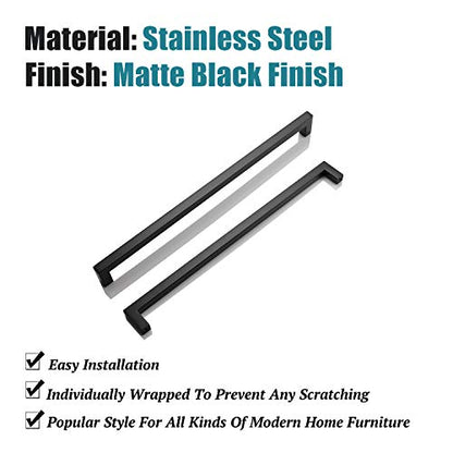 KNOBWELL 6 Pack Black Cabinet Pulls 12-3/5 inch Bathroom Cabinet Handles Long Stainless Steel Kitchen Cupboard Handles 12-3/5" Hole Spacing, 13" Overall Length - color: Matte Black, size: Hole Center:12-3/5 inch(320mm)