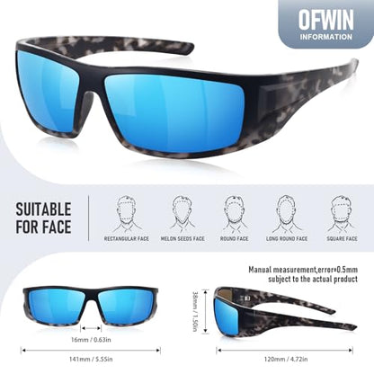 Polarized Sports Sunglasses for Men Women Unbreakable Frame Cycling Fishing Wrap Around Sunglasses UV400 Protection - color: 1-gray Striae Frame/Blue Mirror Lens