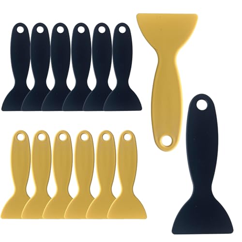 12PCS Flexible Plastic Scraper Set, Multi-Purpose Putty Knife Spatula for Vinyl Wrap Smoothing, Resin 3D Print Removal, Bubble-Free Decal Application, Wall Repair Tools(Black, Yellow) - size: 12PCS