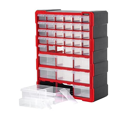 INTERTOOL Small Parts Organizer for Hardware & Screws | 39 Removable Bins with Dividers | Wall Mount or Desktop Craft & Lego Storage Cabinet | 19” x 15” x 7” BX08-4013 - style: 39 Drawers