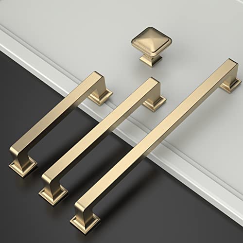 Amerdeco 10 Pack Brushed Brass Cabinet Pulls 5 Inch(128MM) Hole Centers Kitchen Cabinet Handles Cabinet Hardware Kitchen Handles for Cabinets Cupboard Handles Drawer Pulls ZH0019 - color: Brushed Brass, size: 5"/128MM Hole Center