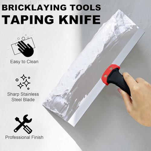 Drywall Taping Knife Set, 6 Pcs Stainless Steel Taping Knives Includes 6”,8”,10”,12”,14”, 3” Multifunctional Paint Scraper, Perfect Hand Tools for Drywall Joint Taping, Finishing and Patching - color: Black, 6pcs