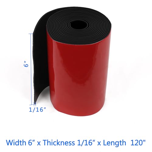 HooTown Adhesive Solid Rubber Strips, 6” Wide x 1/16" Thick x 120" Long Self Neoprene Rubber Sheets Rolls with Adhesive Backing for DIY Gaskets, Pads, Sealing, Liner, Weather Striping, Seals, Red - color: 1/16" Thick Adhesive, size: 6” W x 120" L