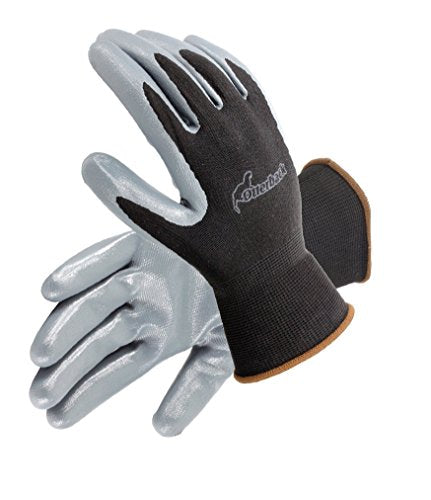 Galeton 6840-L Otterback Nitrile Coated Palm Knit Nylon Gloves, Large,Black, Gray (Pack of 12) - size: Large