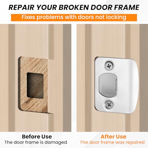 2 Sets Door Latch Strike Plates Restorer, Standard Door Latch Opening Reinforcement Striker Plates Hardware Repair Kit with Backing Sub-Plates for Home Office Store Exterior Internal Door Repair Fix