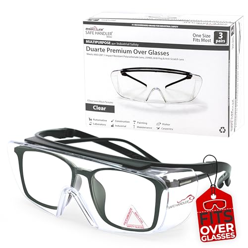 SAFE HANDLER Duarte Premium Over Glasses 3 PAIRS | ANSI Z87.1, Impact Resistant Polycarbonate Lens, UV400, Anti-Fog & Anti-Scratch, Box of 3 - style: 3 Pairs