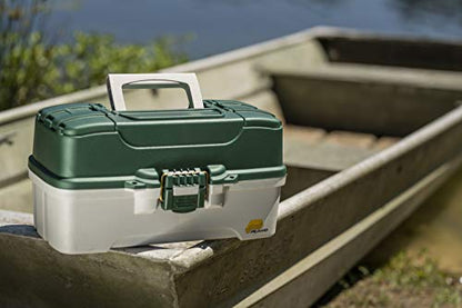 Plano 3-Tray Tackle Box with Dual Top Access, Dark Green Metallic/Off White, Premium Tackle Storage - color: Dark Green Metallic/ Off White, style: Three-Tray