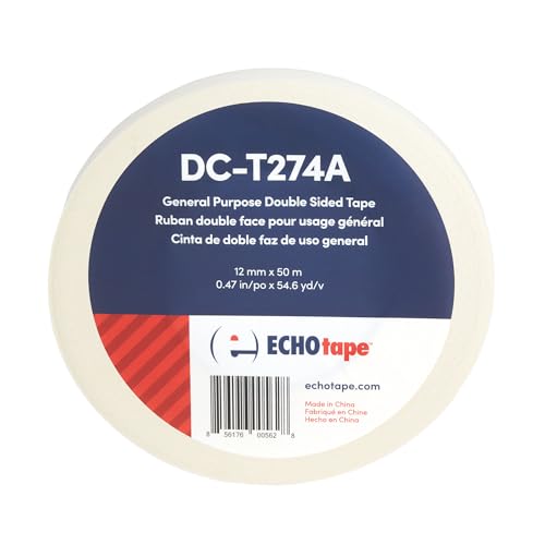 ECHOtape DC-T274A General Purpose Frosted Clear Double Sided Tape for Mounting & Bonding | Double Sided Tape for General Purpose Bonding | Thin Adhesive Tape, 0.47 in x 54.6 yds - size: .47 in x 54.6 yds / 12mm x 50m