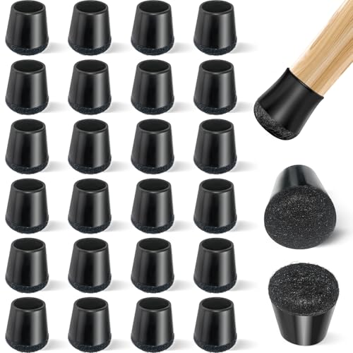 yomanta 24 PCS Silicone & Felt Chair Leg Floor Protectors - Scratch Proof & Noise Reducing Furniture Caps for Hardwood Floors - Round XS Fits 9/16" to 12/16" (15–19mm), Black - color: Black, size: Round XS (Fit 15–19mm)