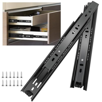 Sulawskys 12 Inch Drawer Slides, 6 Pairs (12 Pcs) Full Extension Ball Bearing Rails, Side Mount Heavy Duty 100 LB Capacity Metal Runners for Kitchen Cabinet, Wardrobe Dresser, Zinc Plated Steel Black - size: 12inch-300mm