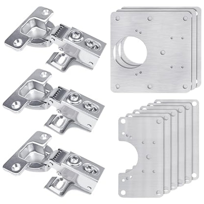 3 Pcs Cabinet Door Hinges, Cabinet Hinge Repair Plate Kit Fix Loose Sagging Cabinet Doors,Hinge Repair Plates for All Home Cabinets,Door Repair Kit Include(9 Repair Panels+3 Hinges+54 Screws) (3)