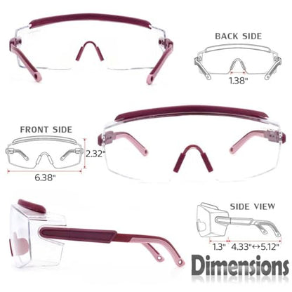 UKNOW Safety Goggles Over Glasses, Anti Fog Safety Glasses with Clear Wraparound Lens, ANSI Z87.1 Protective Eyewear - color: Burgundy