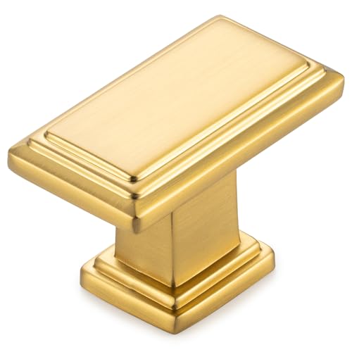 KOOFIZO Rectangular Stepped Cabinet Knob - Brushed Gold Pull Handle (Length 40mm / 1.6 Inch), 10-Pack for Kitchen Cupboard Door, Bedroom Dresser Drawer, Bathroom Wardrobe Hardware - color: Brushed Gold, size: Knob 01 - 10Pcs