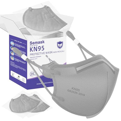 KN95 Adjustable Masks 25 Pack, Individually Wrapped Disposable Masks with Adjustable Ear Loops - color: Grey