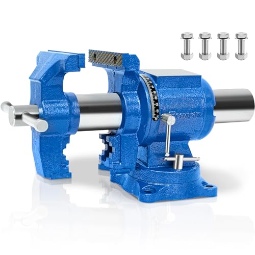 5-Inch Heavy Duty Bench Vise Ductile Iron Bench Vise 360° Multi-Purpose Bench Vice with Anvil, Clamp force 4000KG, Blue - size: 5-inch