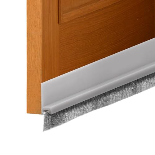 uxcell Door Sweep for Bottom of Door, 1.2" x 40" Door Draft Stopper with Brush Weather Stripping with Self Adhesive for Exterior & Interior Doors Blocker Dust Cold Heat Noise, Grey - color: Gray