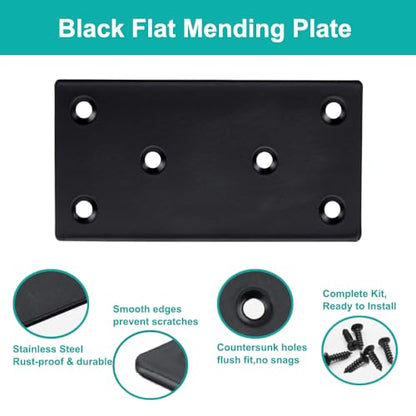 8 Pcs Flat Mending Plate 3.15" x 1.57", Black Stainless Steel Straight Bracket with Screws, Heavy Duty Flat Brace Fixing Joining Plate for Wood, Furniture, Bed Frame, Shelves & DIY Projects - size: 3.1 x 1.57inch