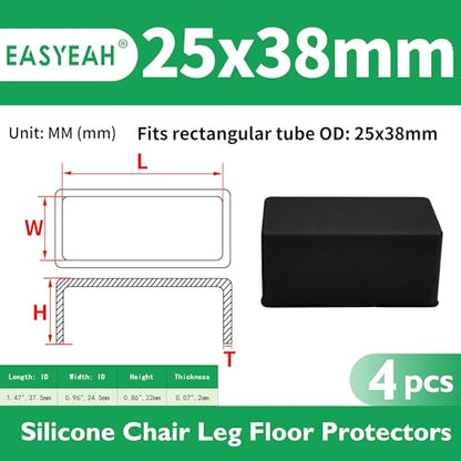 1" X1-1/2 (25X 38 mm) Rectangular Chair Leg Caps, Silicone Chair Leg Floor Protectors, Flexible End Caps, Non-Slip Rubber Chair Feet Covers for Hardwood Floors, Tables & Patio Furniture,4PCS Black - size: 1"x1-1/2"(25x38 Mm)