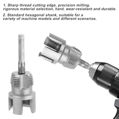 2pcs PVC Pipe Threading Threader Tool Kit, Integrated Internal & External Pipe Thread Cutting Tool with 1/2'' & 3/4'' Dies Set with 2 Roll Seal Raw Tapes for Electric Drill