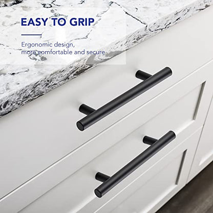 10 Pack Cabinet Handles with 3.75 Inch (96mm) Hole Center Matte Black Cabinet Pulls Stainless Steel Drawer Pulls, Kitchen Knobs for Dresser Drawer, 6 Inch Overall Length - color: Matte Black T-Shaped, size: 3-3/4" Hole Center
