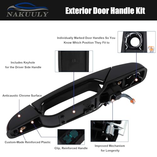 Exterior Black Outside Door Handle 4PCS Front Rear Driver & Passenger fits 2007-2014 Cadillac Escalade Chevy Avalanche Silverado Suburban GMC Sierra Yukon # 20828258 22738721 25960525 22738722 - color: Black