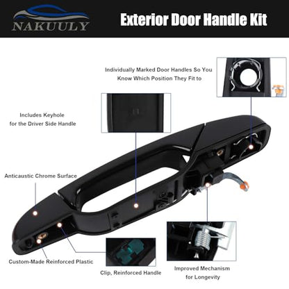 Exterior Black Outside Door Handle 4PCS Front Rear Driver & Passenger fits 2007-2014 Cadillac Escalade Chevy Avalanche Silverado Suburban GMC Sierra Yukon # 20828258 22738721 25960525 22738722 - color: Black
