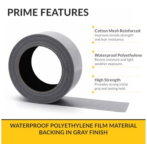 Brixwell Duct Tape Heavy Duty 2 Inch x 30 Yards Gray, Waterproof Adhesive Roll with Reinforced Cotton Mesh Backing, Professional Grade for Indoor Outdoor Repairs, Sealing, Bundling, Packaging Use - size: 2" X 30 Yards