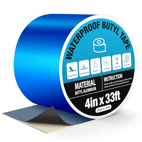 RV Roof Tape Blue 4" x 33ft, Upgraded Butyl Sealant Tape Heavy Duty Joist Tape for Decking, Waterproof Tape for Metal Roof Patch, Pool Cover & Window Leak Sealing, Boat Repair - size: 4in x 33ft