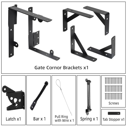 Fence Gate Kit Gate Hardware, 1 Set Anti Sag Gate Kit Gate Frame Cornor Brackets Kit with Self Closing Gate Springs Hings Latchs for Outdoor Garden Backyard Wooden Fence Deck Porch Gate - style: 1 Set