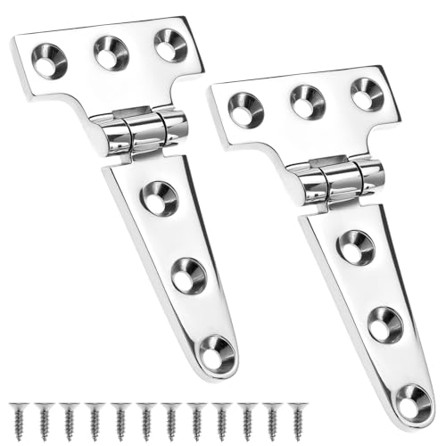 QWORK 316 Stainless Steel T Hinge, 2 Pack Marine Grade 4'' x 2" Boat Hatch Hinges, Heavy Duty Cabinet Hardware Door Hinge for Marine and Exterior Applications