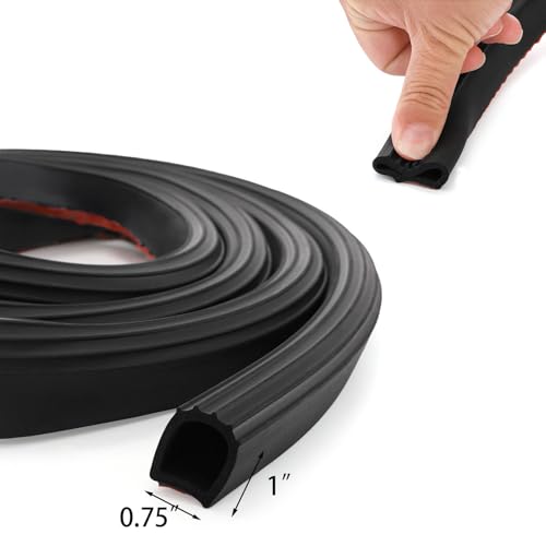 Jucoan 19.6 Ft D Shape Rubber Car Door Weather Stripping, 0.75 Inch Wide x 1 Inch Height Self-Adhesive Automotive Weather Stripping, RV Slide Out Seal Strip Gasket for Auto Boat Truck