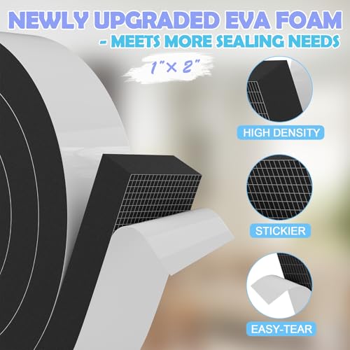 1"×2" EVA Foam Strips with Adhesive Weather Stripping Tape Larger Foam Weather Stripping Strip for Large Gap Insulation (1"×2",13FT,Black) - color: Black, size: 13ft (2"×1")