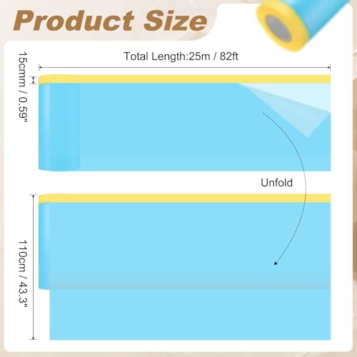 HARFINGTON Pre-Taped Masking Film 43.3" x82ft Adhesive Tape and Drape Painters Plastic Drop Cloth Film with Tape Plastic Sheeting for Automotive Painting Covering, Blue - color: Blue, size: 43.3"x82ft