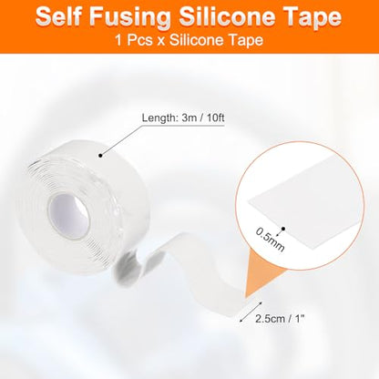 uxcell Self Fusing Silicone Tape, 1" x 10ft Waterproof Water Leak Sealing Tape for Plumbing Pipe Hose Repair Handles, White (0.5mm Thick) - color: White