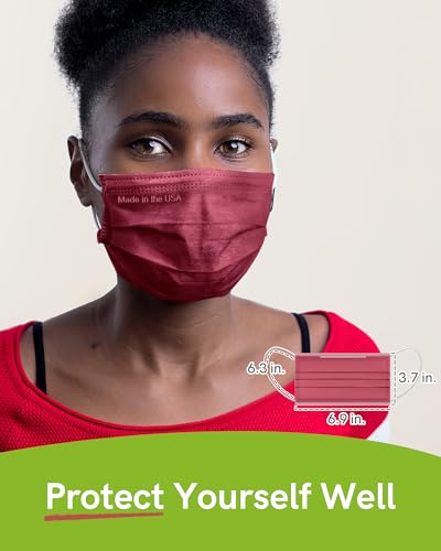 FriCARE Disposable Face Masks, 3-Ply ASTM Level 3 Medical Grade, Breathable & Comfortable for Adult Daily Work/Sun Protection, 50 Pack Burgundy - color: Burgundy