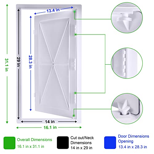 Plumbing Access Panel for Drywall 14 x 29 Inch Plastic Access Door Removable Wall Access Panel Ceiling Reinforced Hinged Durable White - size: 14 x 29 Inch