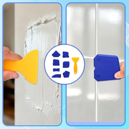 8pcs Silicone Caulking Tool, Professional Sealant Finishing Grout Tool with Multiple Shape Scraper & Caulk Remover for Kitchen Bathroom Floor Window & Sink