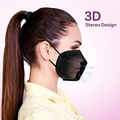 Miuphro KN95 Disposable Face Mask 25 Pack 5-Ply Breathable Safety Masks Against PM2.5, Disposable Respirator Protection Mask for Men and Women Black - color: Black