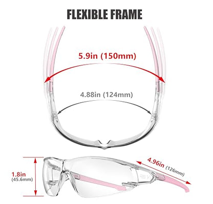 HTS HUNTERSKY ANSI Z87.1 Anti-Fog Clear Safety Glasses Pickleball Youth Baseball Lab Chemistry Goggles Scratch Resistant - color: Clear-pink